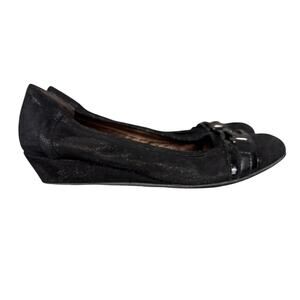 AGL Ballet Flat Wedge Oval Toe Attilio Giusti Leombruni Black Leather 39 Luxury